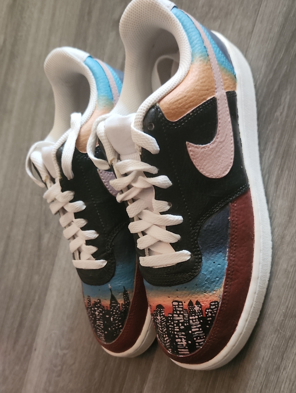 Nike Court Vision Low Custom Painted Skyline Sunset Sneakers Women's 7.5 - Picture 2 of 3